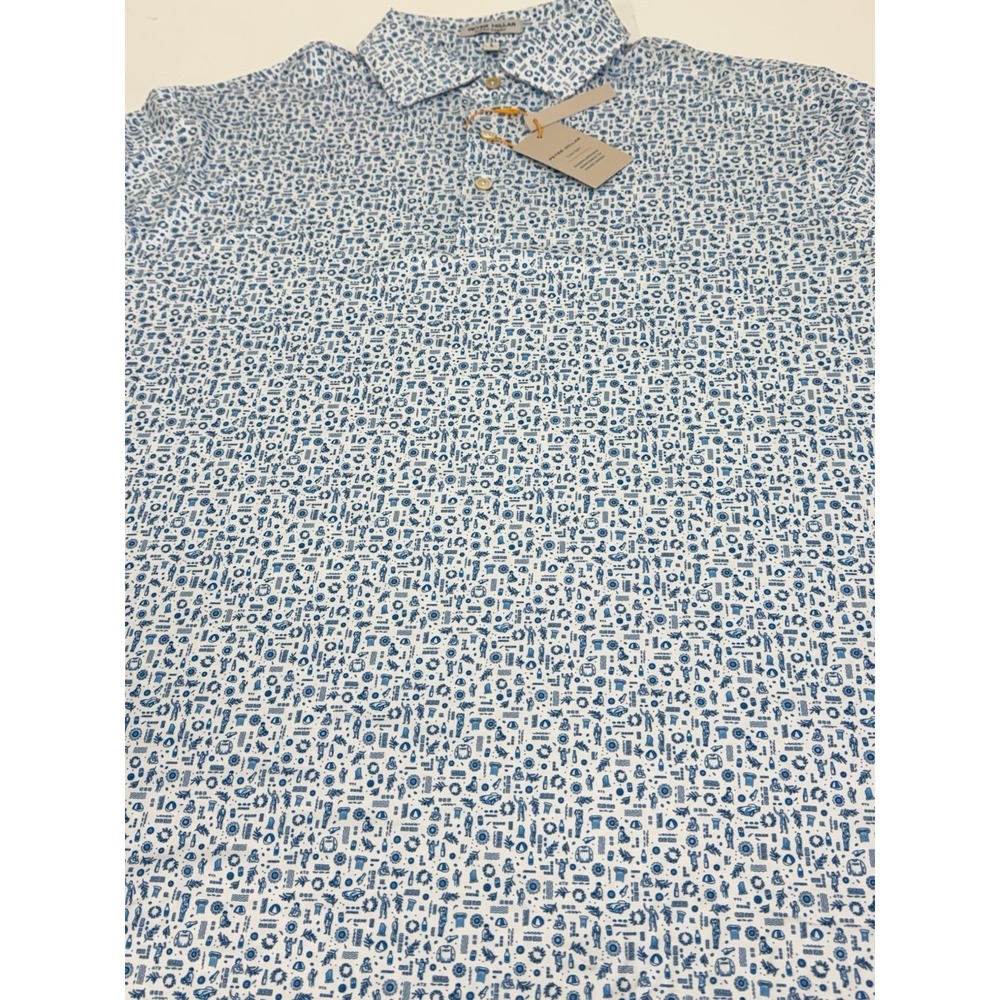 NWT Peter Millar "Toga Party" White Blue Jersey Golf Polo Shirt Men's XL $115 - Picture 6 of 10